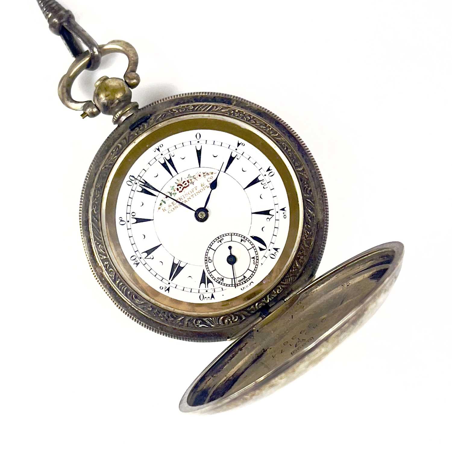 A Turkish .800 silver cased full hunter key wind pocket watch by Billodes. - Image 2 of 13