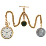 A 1920's 9ct rose gold open face crown wind pocket watch and 9ct rose gold Albert watch chain.