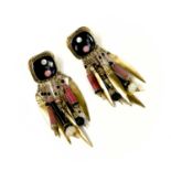 A stylish Modernist pair of silver gilt stone set earrings by Tabra.