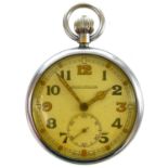 A Jaeger-LeCoultre WWI military issue nickel cased crown wind pocket watch.