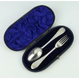 A cased Victorian silver fork and spoon London 1866, 70 grams