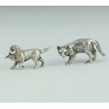A cast silver model of cat, ditto of a labrador carrying a bird 26.7 grams