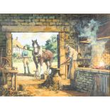 Alan King, oil on canvas signed, "Awaiting the Farrier" dated on the reverse 1996 and with