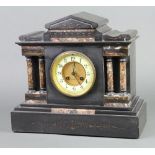 J Marti, a French 19th Century 8 day striking mantel clock contained in a 2 colour marble