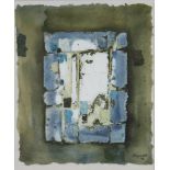 David Hazelwood, oil wash on handmade paper, "Cottage" 32cm x 27cm, the reverse with label signed