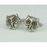 A pair of cast silver owl cufflinks 14 grams