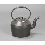 A 19th Century circular cast iron stove kettle 36cm h x 28cm with associated lid