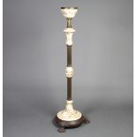A Victorian gilt mounted and salt glazed adjustable oil lamp stand raised on 4 paw feet 130cm h x