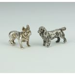 A cast silver figure of a French bulldog, a ditto of a spaniel 53.5 grams