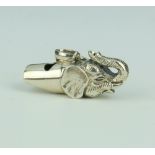 A cast silver whistle with elephant head 15 grams, 36mm