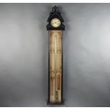 An Admiral Fitzroy barometer, the top section fitted a striking clock with painted dial, Roman