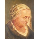 19th Century oil on canvas unsigned, study of an elderly lady 23cm x 18cm