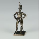 A cast silver model of a Napoleonic soldier 38 grams, 8cm, London 1978