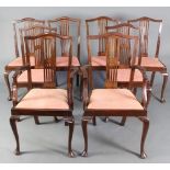A set of 8 Edwardian Hepplewhite style camel back dining chairs - 2 carvers, 6 standard, with