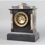 A 19th Century French 8 day striking mantel clock contained in a 2 colour marble architectural