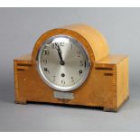 A 1930's Continental Art Deco 8 day striking mantel clock with 14cm silvered dial, complete with