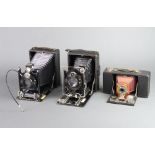 A Compur Ihagee folding camera, a Compur folding camera and a No.2 folding Brownie camera