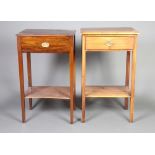 A near pair of Victorian rectangular mahogany bedside tables fitted a drawer with oval plate drop