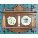An Edwardian combined timepiece, barometer and thermometer contained in a carved walnut case 38cm