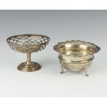 A silver pedestal bowl 6cm Birmingham 1931 and a silver pierced tazza Birmingham 1910, 102 grams