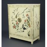 A 1930's white lacquered inlaid hardstone chinoiserie combination wardrobe fitted hanging space