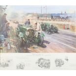 Terence Tenison Cuneo (1907-1996), coloured print dated '68 "Bentleys at Le Mans 1929" 66cm x 78cm