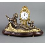 A 19th Century style striking mantel clock striking on 2 bells, contained in a marble case, the