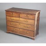 A Georgian mahogany chest of 2 short and 3 long drawers with brass swan neck drop handles, raised on