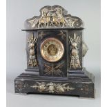 A French 19th Century 8 day striking mantel clock with silvered dial and Arabic numerals,