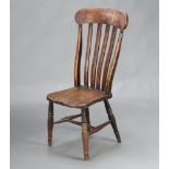 A 19th Century elm and beech stick and bar back Windsor chair, the solid seat marked CW, raised on