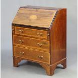 An Edwardian inlaid mahogany bureau, the fall front revealing a fitted interior above 3 drawers,