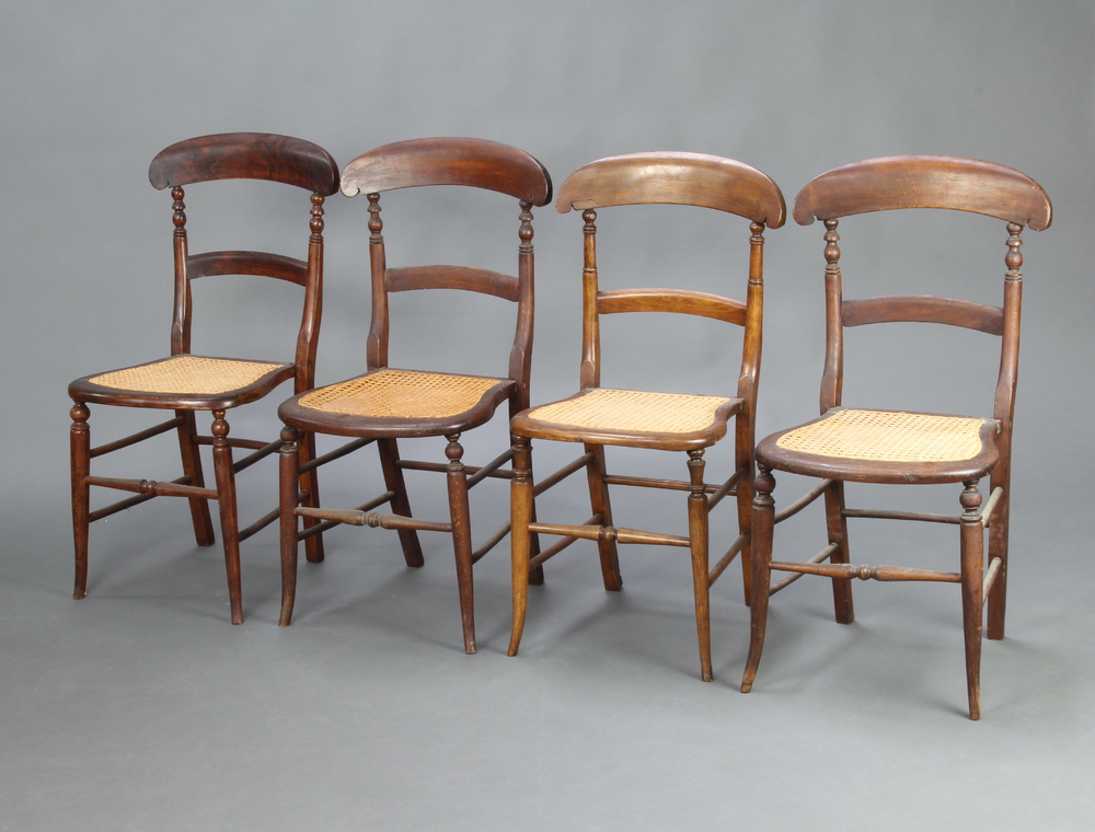 A harlequin set of 4 (3 and 1) Victorian beech framed bar back chairs with woven cane seats,