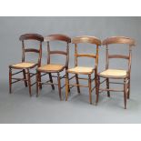 A harlequin set of 4 (3 and 1) Victorian beech framed bar back chairs with woven cane seats,