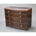 An 18/19th Century oak and mahogany bow front chest with crossbanded top and inlaid satinwood
