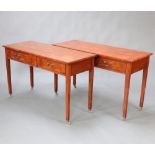 A pair of Georgian style mahogany side tables fitted 2 drawers with brass swan neck drop handles,