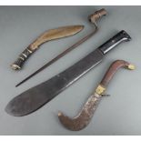 An 18th Century style socket bayonet with 36cm blade, a military issue machete with 37cm blade and