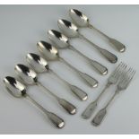 Seven silver plated fiddle pattern dessert spoons and 2 ditto forks