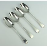 Four early Georgian silver table spoons, 256 grams, marks rubbed