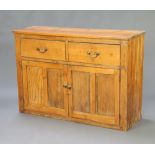 A 19th Century D shaped pine dresser base fitted 2 drawers with replacement brass swan neck drop