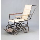 A 1940's tubular metal framed folding, 4 wheeled, wheelchair 100cm h x 101cm w x 50cm (seat 35cm x