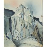 K W, 20th Century watercolour, angular mountainous study 31.5cm x 26.5cm, inscribed in pencil on