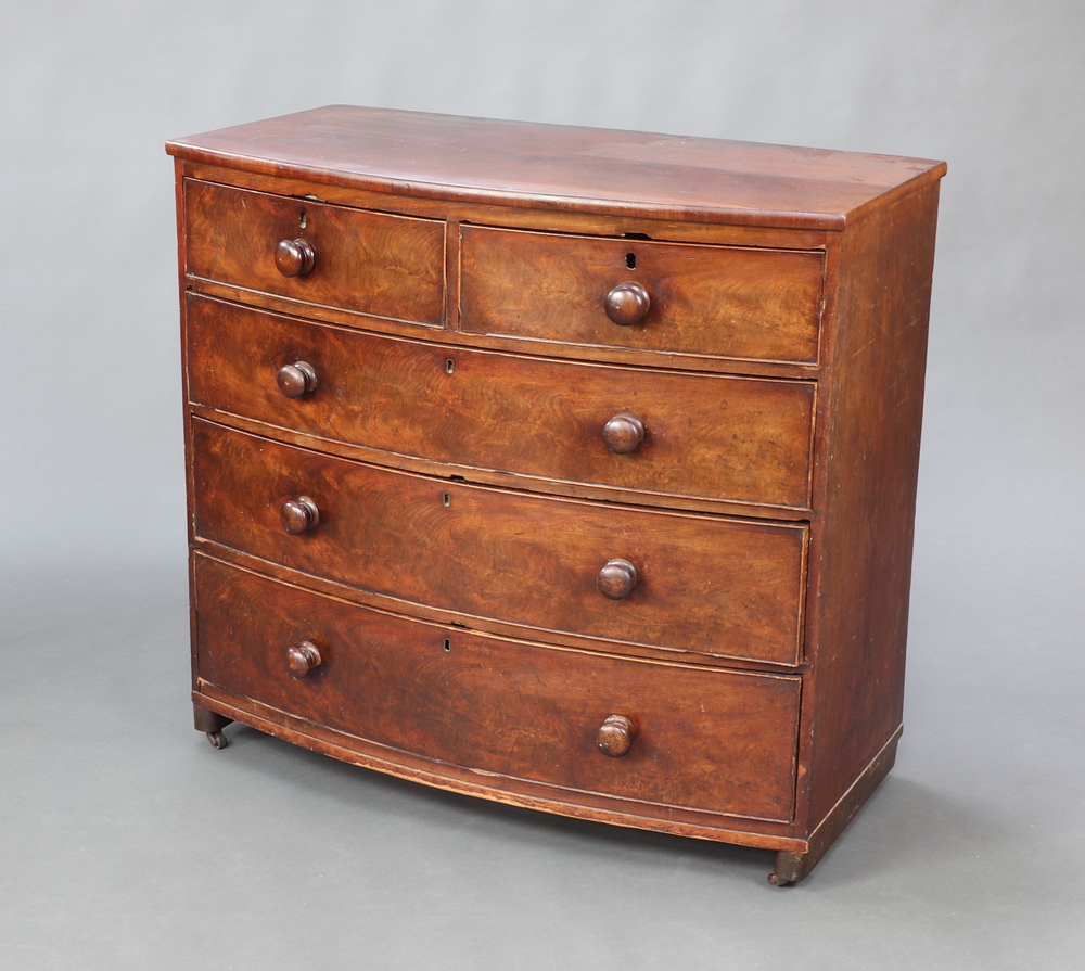 A 19th Century mahogany bow front chest of 2 short and 3 long drawers with brass escutcheons 98cm