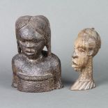 Joseph Okuns, a carved head and shoulders portrait bust of a lady 22cm x 16cm x 8cm and 1 other of a