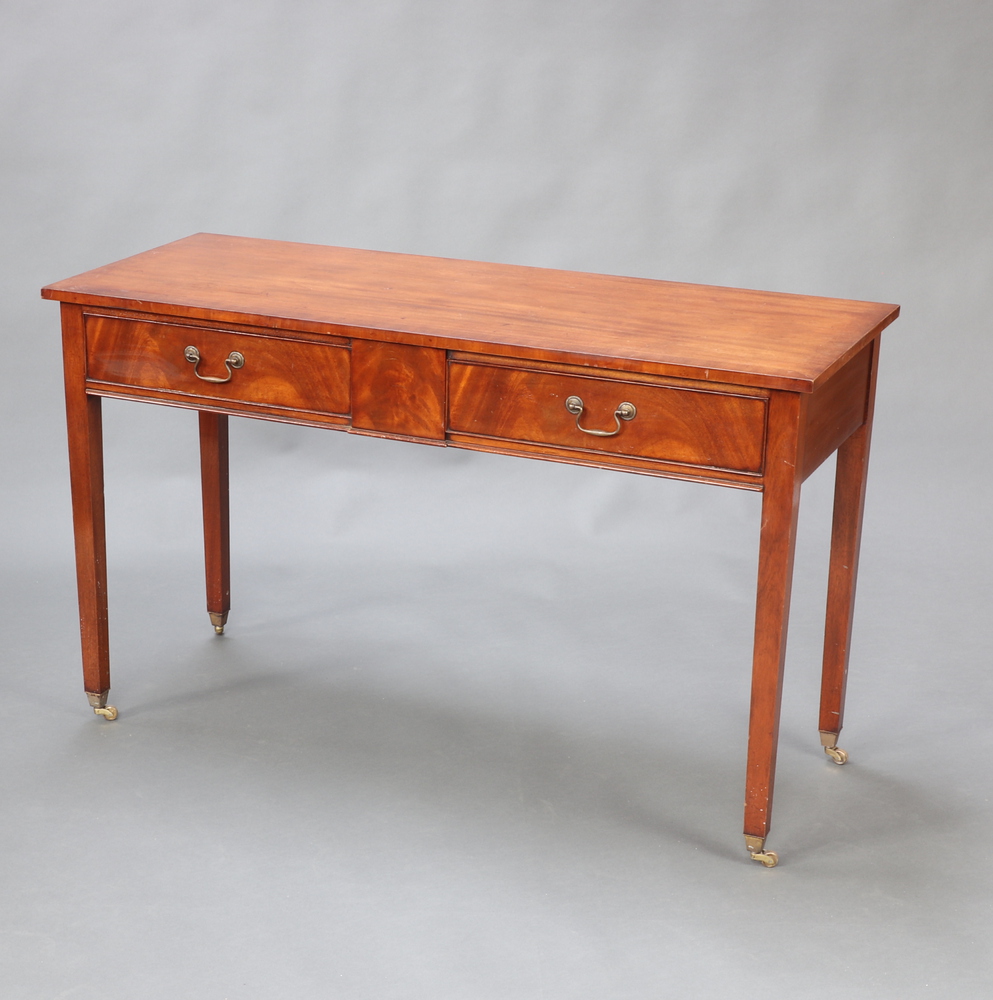 A pair of Georgian style mahogany side tables fitted 2 drawers with brass swan neck drop handles, - Image 3 of 3