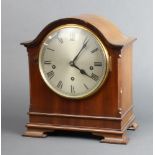An Edwardian French 8 day chiming bracket clock with 18cm silvered dial, Roman numerals on 2