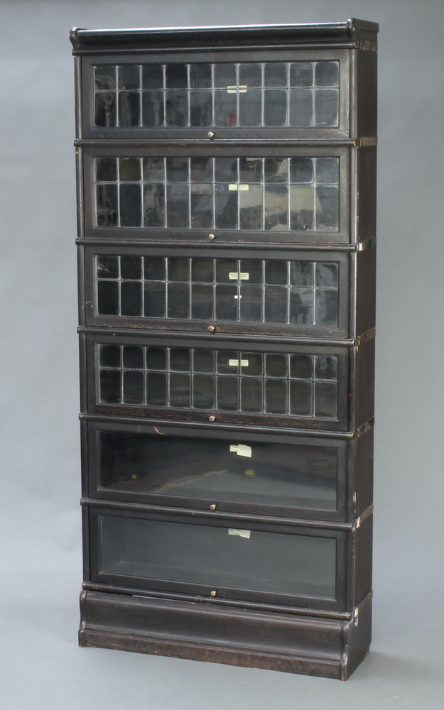 An ebonised oak 6 tier Globe Wernicke bookcase enclosed by lead glazed panelled doors 188cm h x 86cm - Image 3 of 3