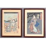 Kunisada, 19th Century woodblock prints of ladies at leisure 37cm x 25cm