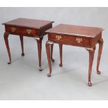 A pair of Georgian style side tables fitted drawers, raised on cabriole supports 70cm h x 70cm w x