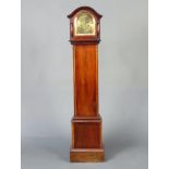 A 1930's chiming longcase clock with 15cm silvered dial and Roman numerals, contained in mahogany