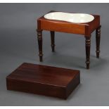 A rectangular Victorian mahogany bidet complete with china liner, raised on turned supports 44cm h x